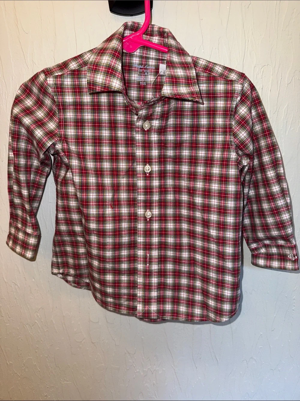 Ralph LaurenGreen Velvet Overalls and Plaid Shirt, 12 month (retail $175)